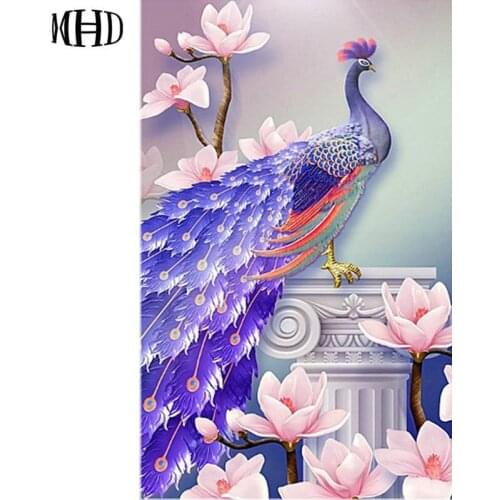 MHD Full & Square 3d diy Diamond Painting Peacock Icon 5D Diamond Painting Animal Crystal Mosaic Rhinestone Peacock 50