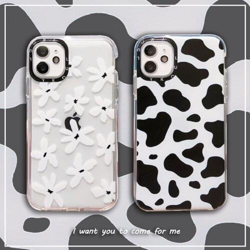 Cute Cartoon Cow Pattern Phone Case For iPhone 12 11 Pro X XR XS Max 12 Mini 7 8 Plus SE2 Transparent Flower Soft Silicone Cover