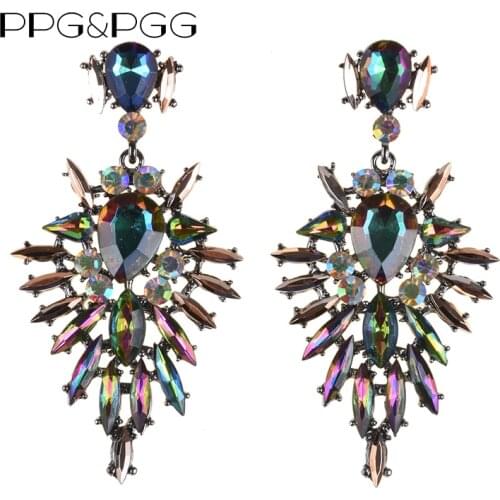PPG&PGG Layered Crystal Statement Earring Fashion Multicolored Wedding Engagement Drop Dangle Earrings