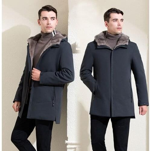 2020 Luxury Full Pelt Mink Fur Parkas Men Hooded Winter Warm Real Natural Mink Fur Clothing Middle-aged Men Business Formal Coat