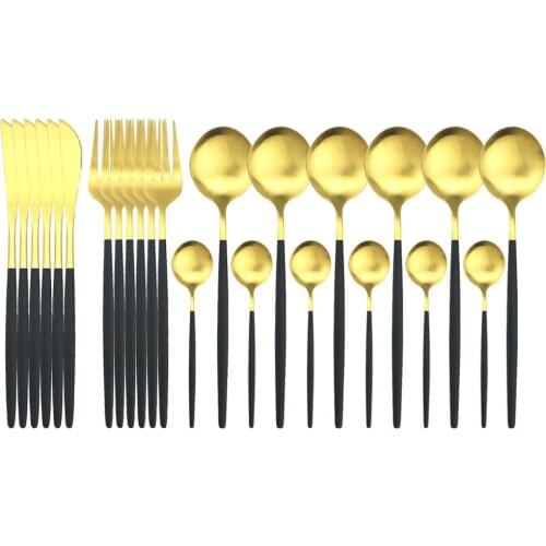 Black Cutlery Set 24Pcs Matte Stainless Steel Dinnerware Set Knife Fork Coffee Spoon Tableware Set Kitchen Dinner Silverware Set