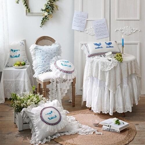 Vintage Lace Cushion Cover Blue White Porcelain Throw Pillowcase For Home Decor Sofa Bedroom 45*45cm Luxury Art Design