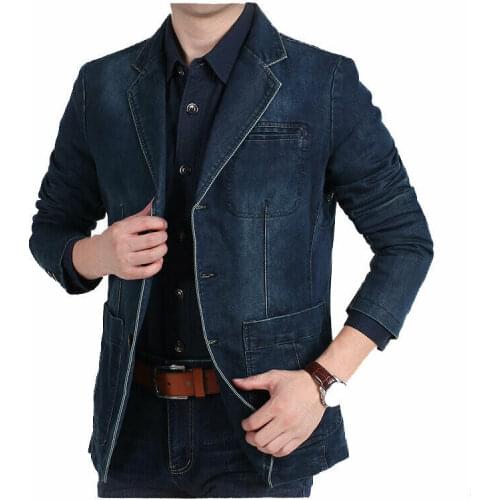 New Slim Fat Jeans Blazers Coat New Mens Denim Blazer Cotton Vintage Suit Jacket