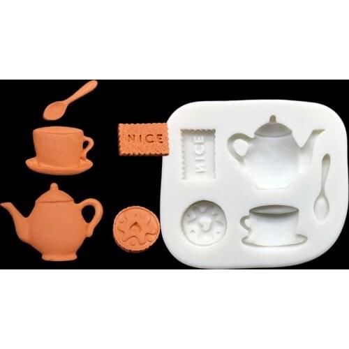 Biscuits Coffee Teapot Silicone Sugarcraft Mold Fondant Cake Decorating Tools Candy Clay Cupcake Chocolate Baking Mold