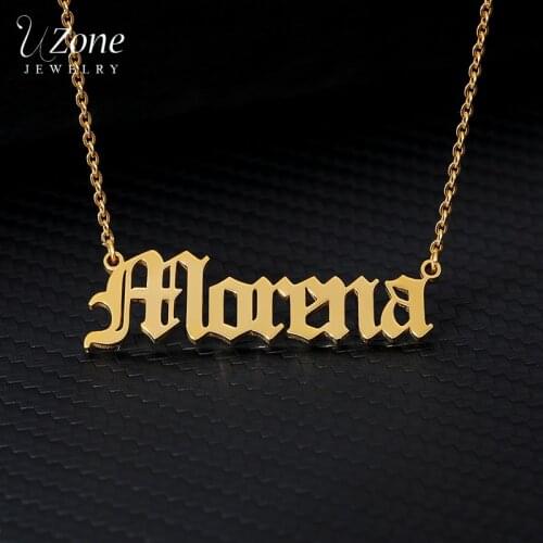 UZone Personalized Custom Name Necklace Old English Style Customized Nameplate Date Pendant Necklaces Birthday Jewelry Gifts BFF