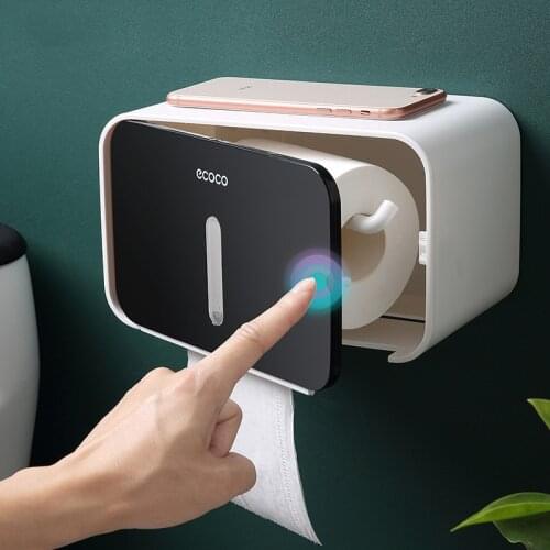 Ecoco Portable Toilet Paper Holder Wall-mount Bathroom Storage Rack Creative Foldable Hanger Tissue Box Home Toilet Roll Holder