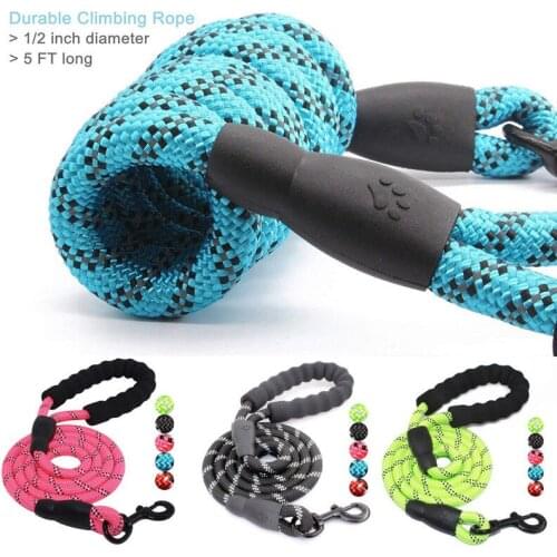 1.5M Strong Pet Dog Leash Climbing Rope Reflective Thread Night Safe Padded Handle Nylon Running Leashes For Small Large Dogs