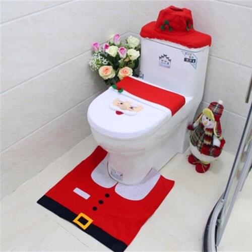 Three-piece Christmas Bathroom Decorations Toilet Cover Foot Pad Seat Cover Cap for Home Santa Claus Snowman Xmas Bathroom Deco