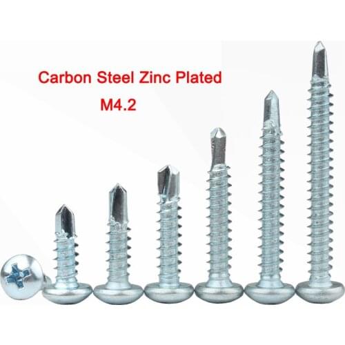 Carbon Steel Zinc Plated Cross Pan Head Self Drilling Screws Bolts Phillips Round Head Drill Tail Self Tapping Screw M4.2
