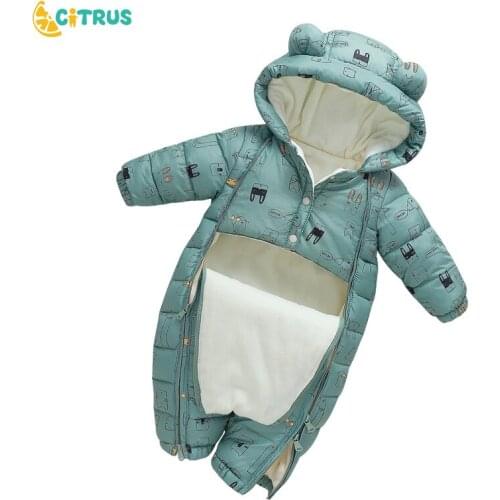 CITRUS Winter Jumpsuit Baby Newborn Plus Snow Wear Coat Boy Warm Zipper Romper Down Cotton Girl Bodysuit Sleeping Bags