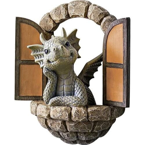 Dragon Out The Door Garden Balcony Resin Statue Yard Art Lawn Decoration Hand-painted Figurine Outdoor Garden Sculpture Decor