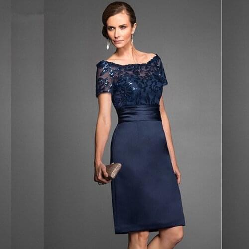 Navy Blue Mother Of The Bride Dresses Sheath Knee Length Sequins Plus Size Wedding Party Dress Mother Dress For Wedding