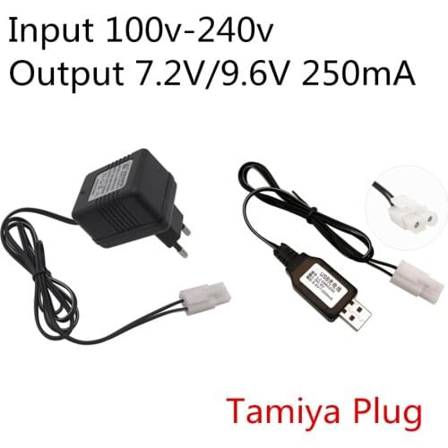 7.2v 9.6v Charger for NiCd NiMH battery Input 100v-240v Output 7.2v 250ma with Tamiya Plug Kep-2p Plug 9.6v charger For RC toys