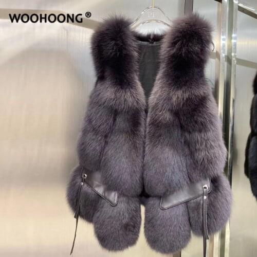 Winter New Real Fur Fox Vest Woman Natural Fox Jacket Fashion Female Waistcoat Thick Warm Fluffy Fur Sleeveless Coats