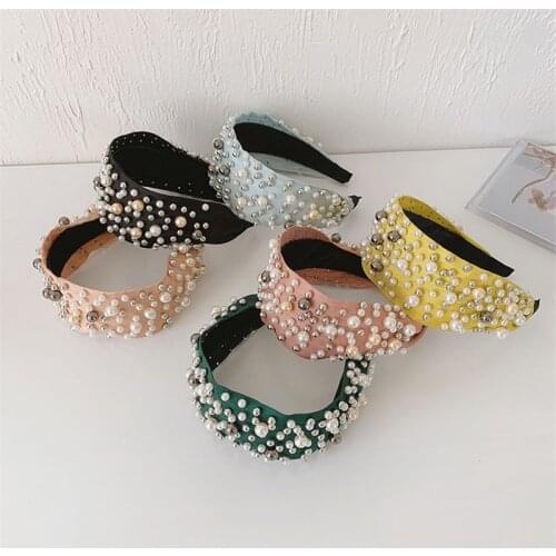 2021 Korean New Simulated Pearl Beads Decorated Wide Hairbands Headbands For Women Girls Fashion Hair Accessories Headwear