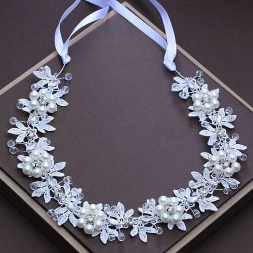 Flowers Pearl Crystal Wedding Bridal Headband Rhinestone Beads Headbands for Women Bride Wedding Headpieces Hair Accessories