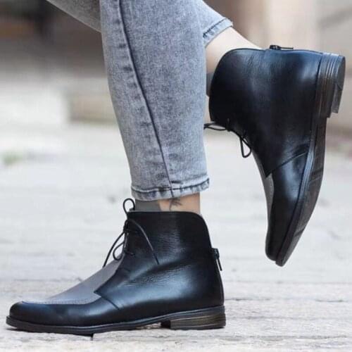 Plus size womens shoes 2020 autumn winter new low-heel pointed toe color matching Martin boots fashion brand womens shoes