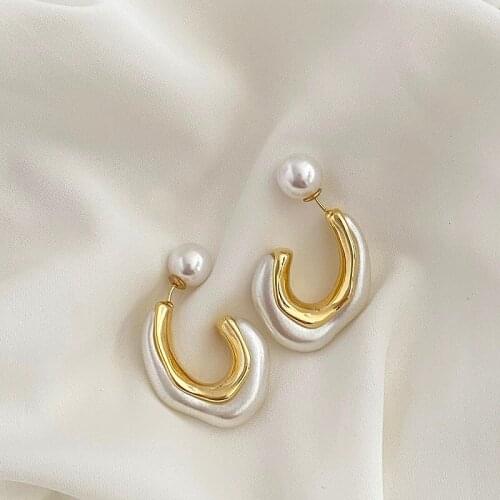 French Retro Style Removable U-Shaped Stud Irregular Imitation Pearl Earrings For Women Sweet Hoop Earrings Girl Gift