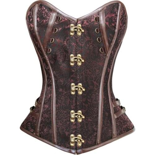 Ladies Top Cosplay Costume 2021 Sunmmer Steampunk Leather Brown Court Shaper Lace Metal Buckle Medieval Gothic Corset Retro