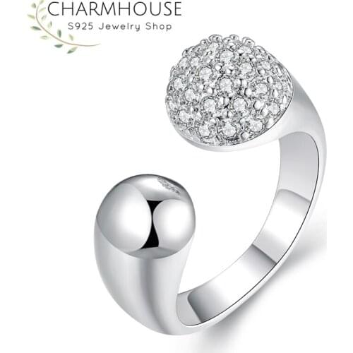Charmhouse 925 Silver Rings For Women Waterdrop Zirconia Open Finger Ring Wedding Band Anillo Engagement Vintage Jewelry