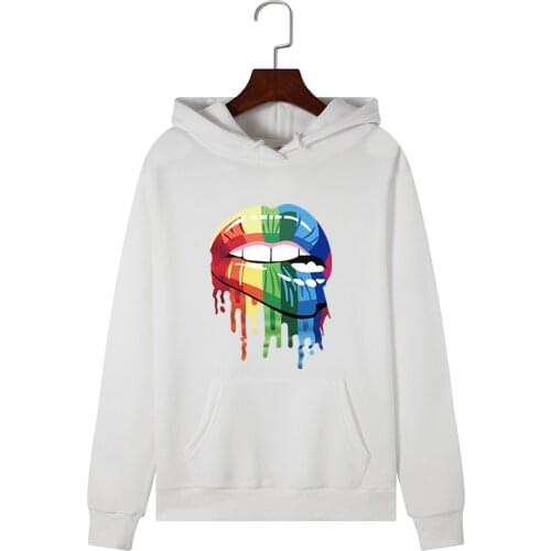 ZOGAA 2021 Womens New Hoodie Fashion Sexy Lips Color Pattern Cotton Long Sleeve Pullover Vigorous Style Unisex Streetwear S-3XL