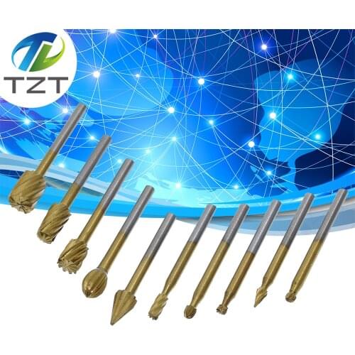 10 Pieces 1/8 HSS Routing Router Drill Bits Set Dremel Carbide Rotary Burrs Tools Wood Stone Metal Root Carving Milling Cutter