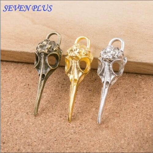 High Quality 10 Pieces/Lot 41mm*12mm Antique Bronze Plated Bird Charm Bird Head Skull Charms