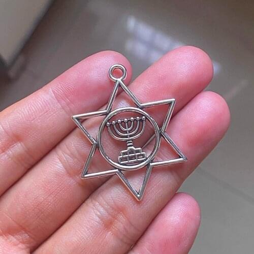 18pcs My Shape Jewish Faith Menorah Lamp on Star of David Charms Pendants , Diy Handmade Necklace Accessories Jewelry Making