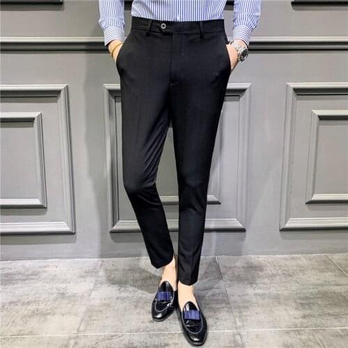2020 summer thin mens trousers Slim feet non-iron black mens business straight suit trousers suit trousers