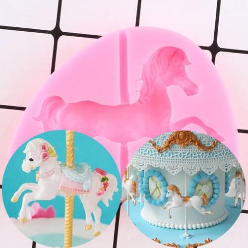 3D Carousel Horse Silicone Mold Cupcake Topper Fondant Cake Decorating Tools Chocolate Kitchen Baking Resin Clay Candy Moulds