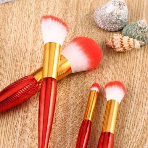 4Pcs/set Red Forked Fish Tail Makeup Brushes Set Foundation Powder Eyeshadow Eyeliner Lip Foundation Brush Cosmetic Beauty Tool