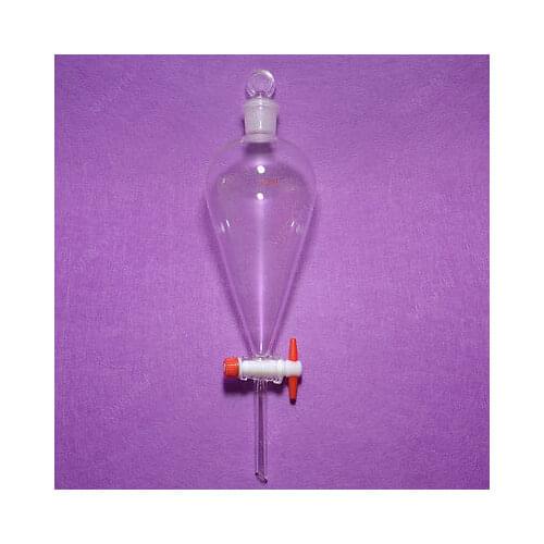 500ml,24/29,Pyriform Separatory Funnel,Drop Tube,PTFE Stopcock,Glass Stopper