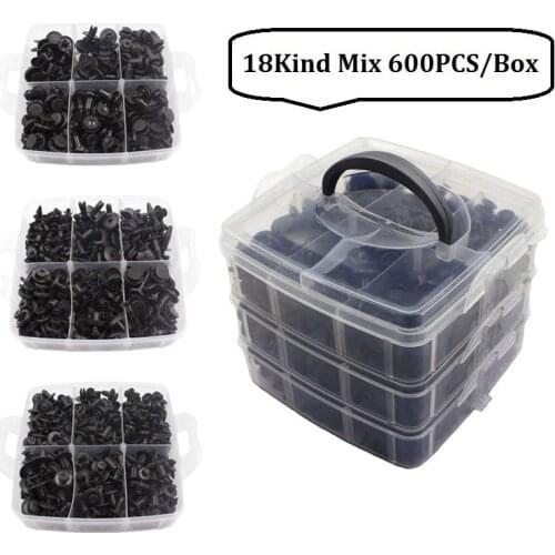 600Pcs/Boxs 18 Kind Mixed Car Fasteners Push in Rivet Auto Bumper Fender Door Trim Panel Fixed Clips