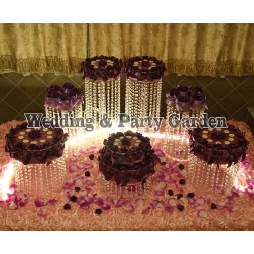 7pcs Christmas Crystal Clear Circle Acrylic Round Cupcake Wedding Anniversary Birthday Supply Craft Display D15~30,H45~15