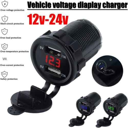 Car Motorcycle DC 12V/24V Dual Port Car USB Charger Voltmeter 4.2A Power Outlet For Ipad Iphone Car Boat Mobile Phones Led Light