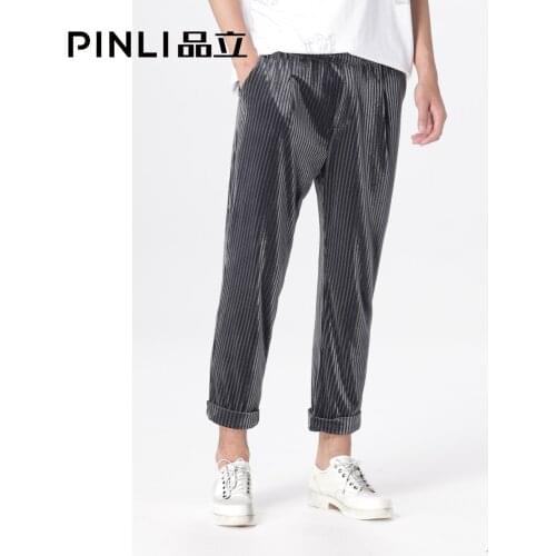 Free Shipping New Unique Fashion PINLI 2021 Summer New Mens Velvet Casual Cropped Pants Slim Straight Trousers B212717298