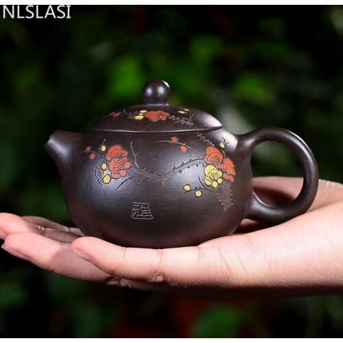 WSHYUFEI Yixing Purple Clay Teapot Pure Handmade Colourful Mud Painted Plum Fragrant Xi Shi Pot 188 Ball Hole filter 160ml