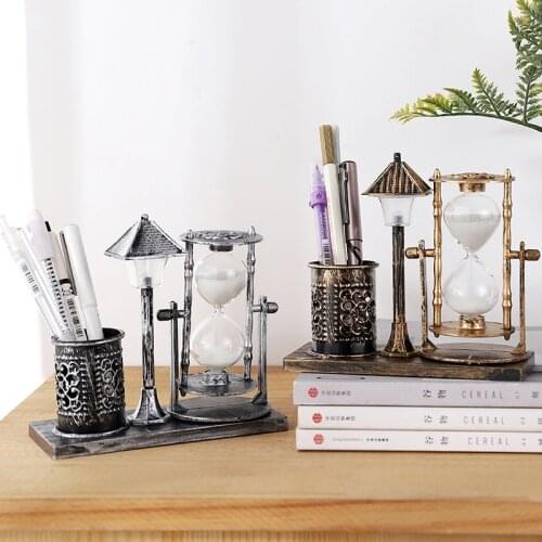 Street Lamp Pen Holder Hourglass Night Light Bedroom Desk Retro Decoration Children Birthday Gifts Novelty Hourglass Multi-use