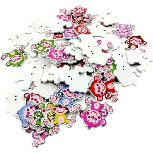 Phenovo 50pcs Assorted Monkey Shape Wooden Buttons for Sewing Kids Crafts 30mm