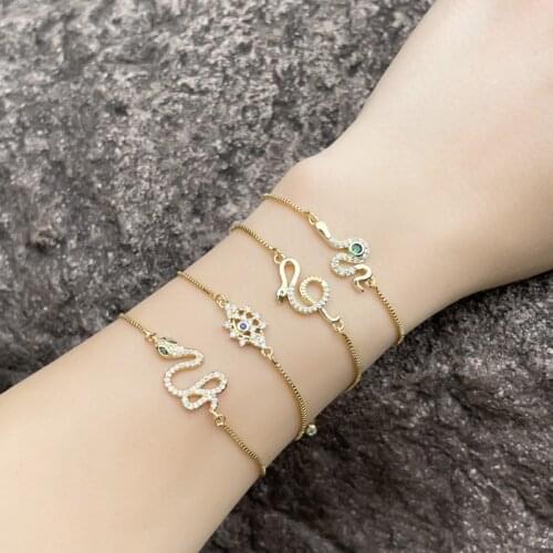 FLOLA Copper Zircon Snake Bracelet White Stone Crystal Thin Gold Chain Charm Bracelet Gift Jewelry For Women brtd72