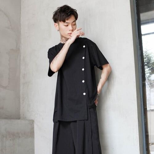 Large designer dark wind short sleeve t-shirt men and womens same couple irregular loose round neck base shirt summer