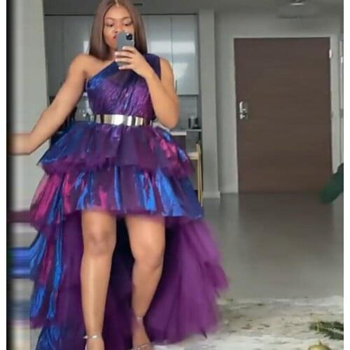 Gradient Purple Prom Dress High Low Ruffles vestido de festa Party Dress Asymmetrical Prom Dresses Tiered Draped