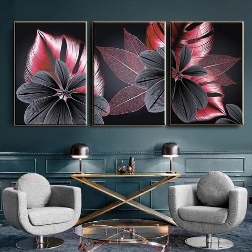 Black red gold plant leaf diamond painting modern home decoration rhinestone embroidery abstract wall art painting nordic living