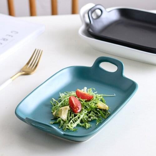 Ceramic Plate Baking Pan Salad Dish Food Tray Dinner Plate Assiette Double-ear Cheese Risotto Baked Dish Kitchenware Vajilla