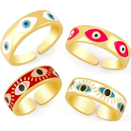 Vintage Ethnic Gold Colour Enamel Rings For Women Creative Open Turkish Amulet Evil Eye Rings Women Accessories Wholesale AS-16