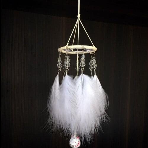 White Kitty Wind Chime Bells Hanging Living Bed Home Decor Gift Dream Catcher Secret Power Feather Wind Bell