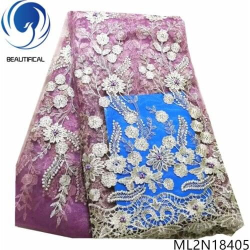 BEAUTIFICAL african lace fabrics Wholesale nigerian tulle lace embroidered beads french lace fabric for wedding ML2N184