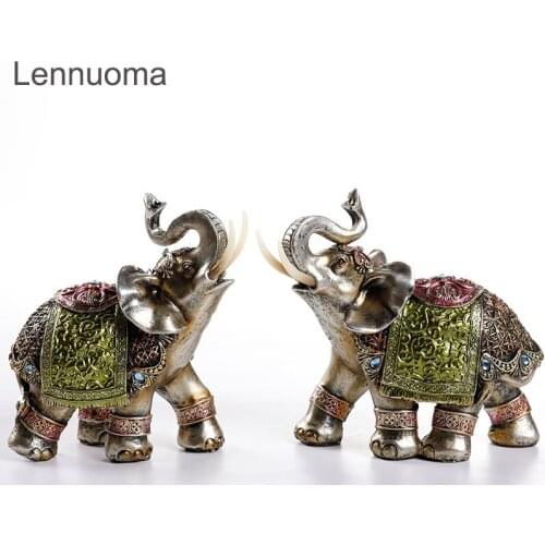 Lennuoma Resin Retro Painted Elephant Home Decoration Lucky Animal Sculpture Accessories Modern Statue Room Ornament Crafts
