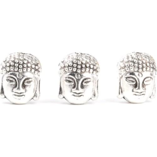 Tibetan Silver 10x8mm Buddha Head Spacer Beads Metal Charms for Making Jewelry