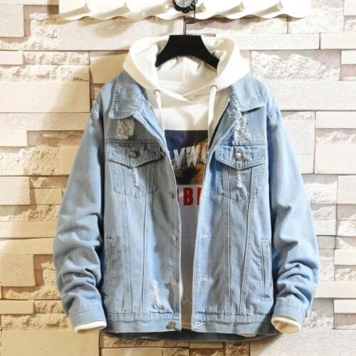 Mens Loose Casual Blue Fashionable Solid Casual Slim Mens Denim Jacket Bomber Jacket Men High Quality Cowboy Mens Jean Jacket